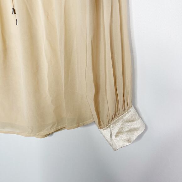 New Doe & Rae Large L Cream Pink Velvet Trim Pleated Long Sleeve Blouse Top - Picture 5 of 13